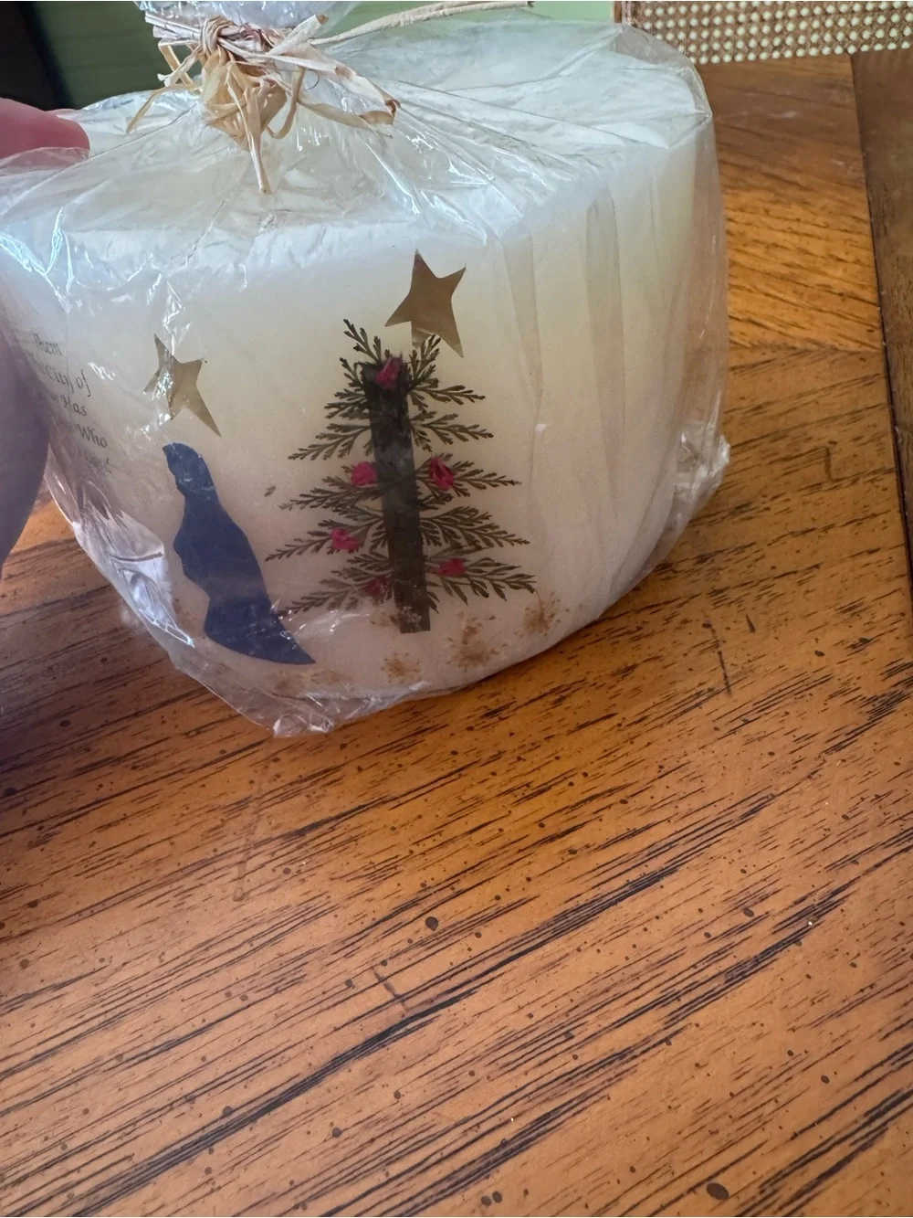 Decorative Nativity Pillar Candle - White
